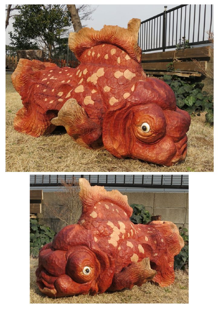 wood sculpture of goldfish-demekin-2