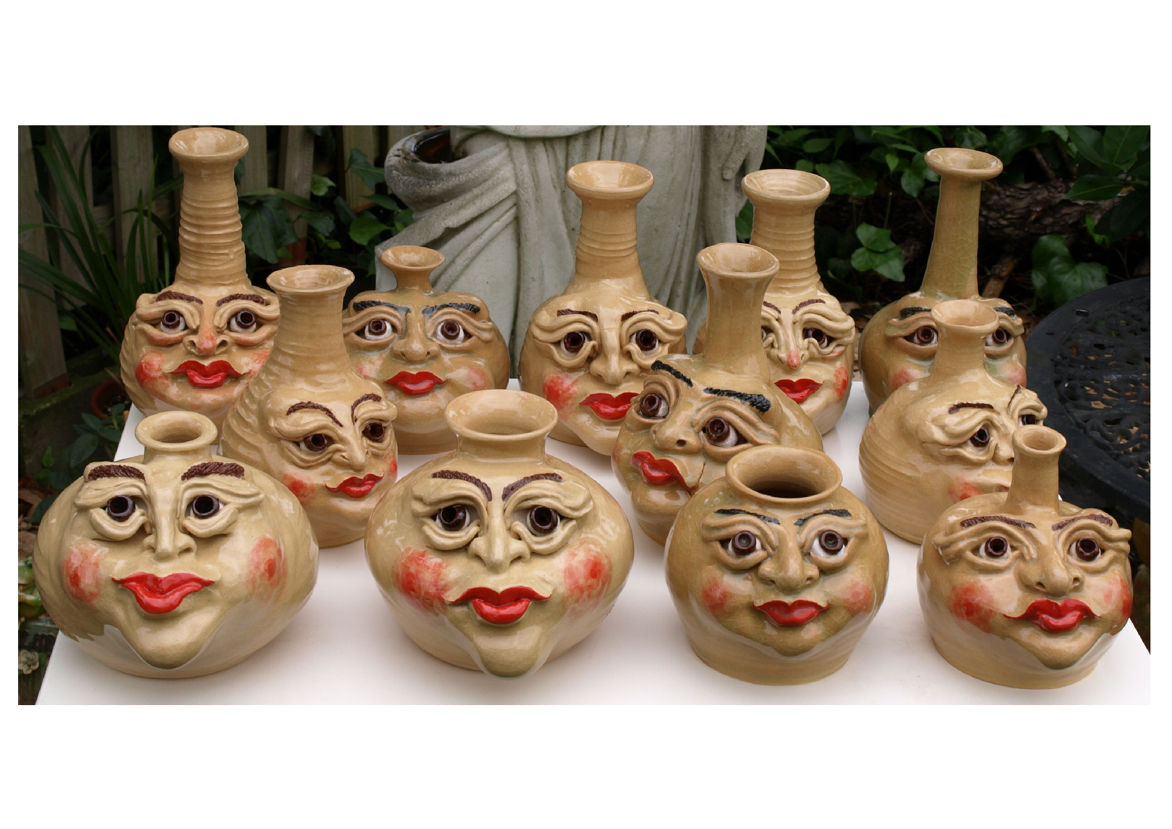 gazed human face pots series, works of pottery